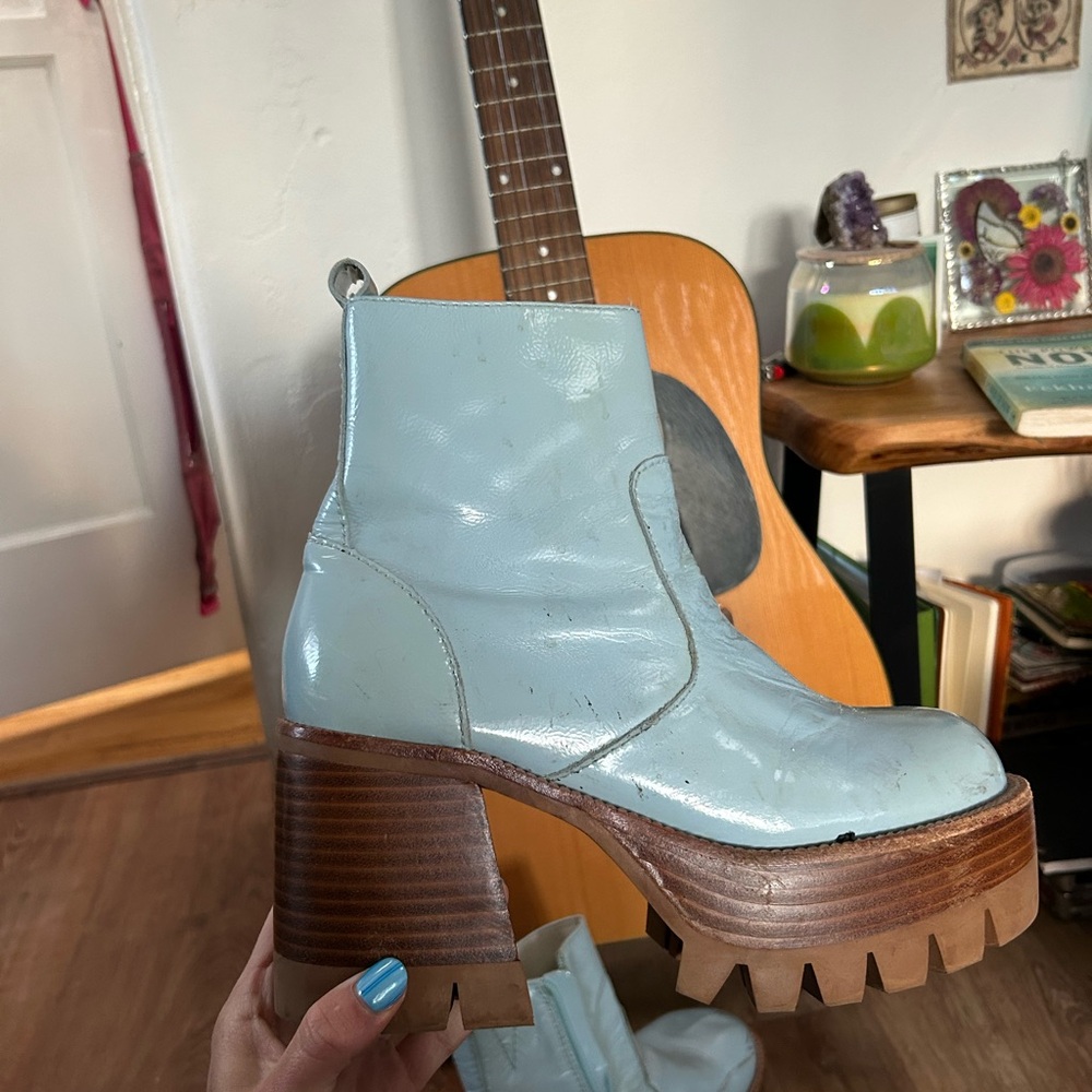 Stylish Light Blue Platform Ankle Boots